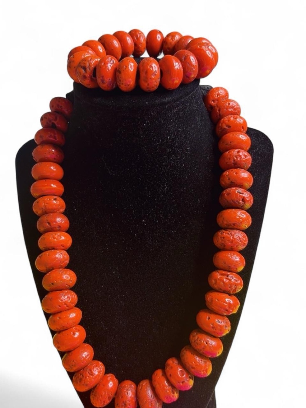 Bold Orange Beaded Necklace and Bracelet Set